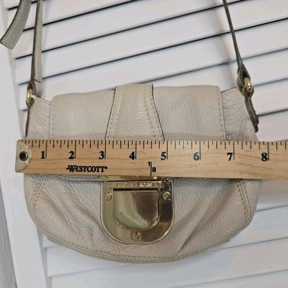 MICHAEL KORS Charlton Leather Mini Crossbody Bag Cream Gold Tone Hardware Preppy - Picture 11 of 12